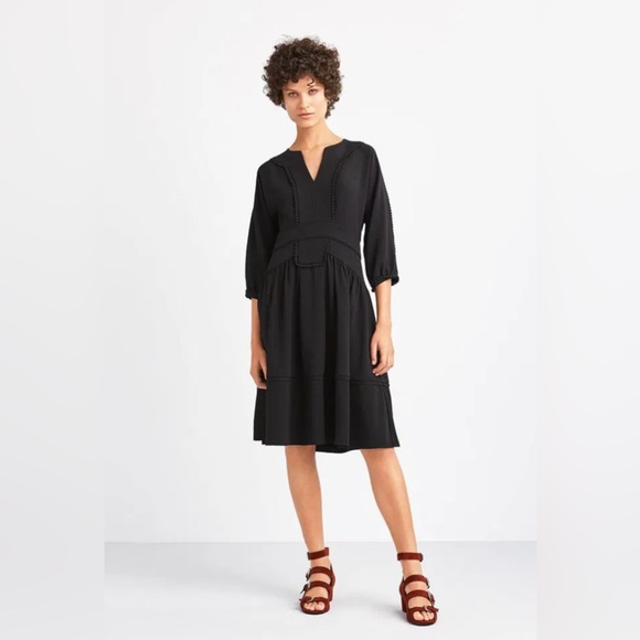 WHISTLES Eliza Pom Pom Trim Dress in Black Size 4 - Picture 1 of 16